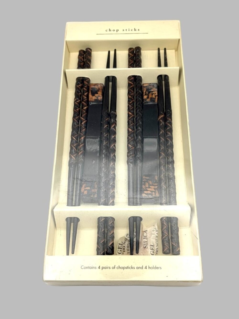 Pier 1 Imports Carved Wood Chopsticks Set 4 Pairs w/ Holders NIB 8.75"